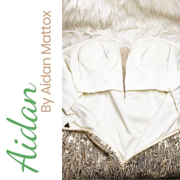 NWOT Aidan Mattox Gold Sequin Strapless Mini Dress Bustier Party Cocktail, 10 - Picture 9 of 14